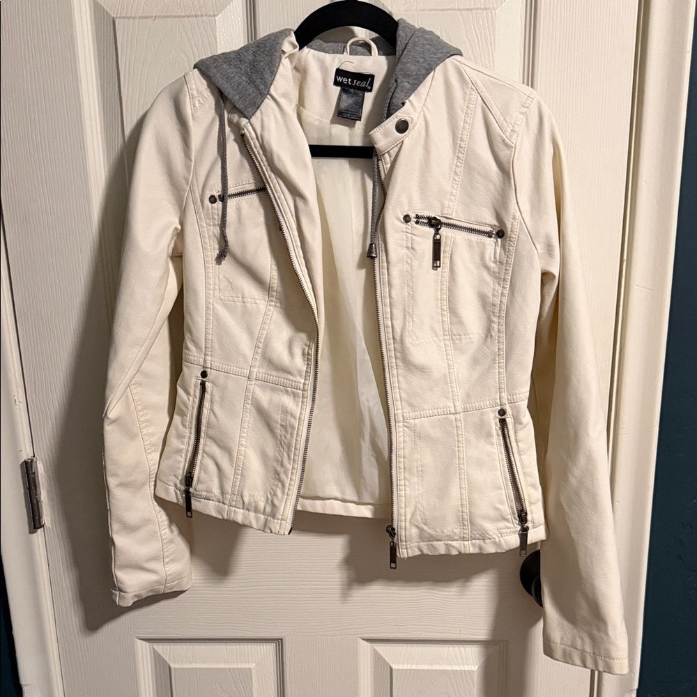Wet Seal White and Gray Hooded Jacket